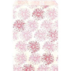 Pink Floral Pattern Flat Paper Bags, 100 pc. 6 x 9 inch, Merchandise Bags, Wedding Favor Bags, Candy Bags, Party Favor Bags, Goodie Bags