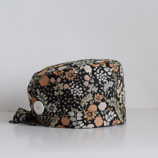 Casquette de récurage, bonnet de récurage chirurgical, bonnets de chirurgie, bonnet de récurage/ chapeau de récurage, casquette de récurage à fleurs pour femme - bonnet de récurage pour femme/homme chapeau chirurgical, noir orange