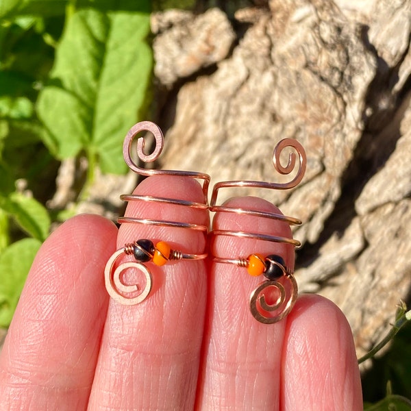 Swirl Ear Cuffs with Glass Beads | Wire Wrapped Ear Cuff | No Piercing Earrings | Fall Earrings | Cottagecore Earrings | Fairycore Earrings