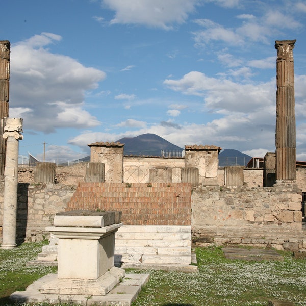 THE RUINS of POMPEII with Mt Vesuvius behind- Italy