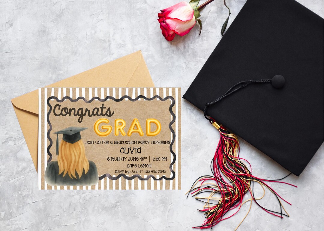 Editable Graduation Invitation Template, Congrats Grad Party Invite ...