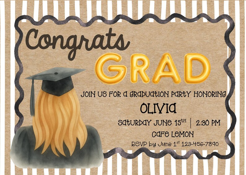 Editable Graduation Invitation Template, Congrats Grad Party Invite ...