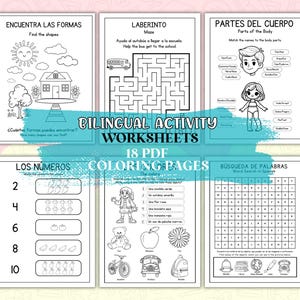 Spanish/English Bilingual Activity Sheets | Educational Coloring Pages PDF Download | Colors, Numbers, Shapes, Weather & More | Printable