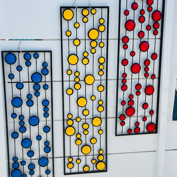 Metal Wall Art, 3-Piece Set.                          Bold Primary Colors- Red, Blue, Yellow- Mid Century Modern.