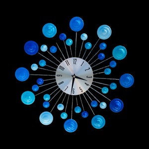 Wall Clock-Mid Century Modern- Brilliant Blues                                         17in x 2in x 17in Metal w/DROPS