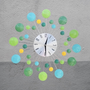 Mid Century Modern Starburst Wall Clock: Green Hues, Paint Drops