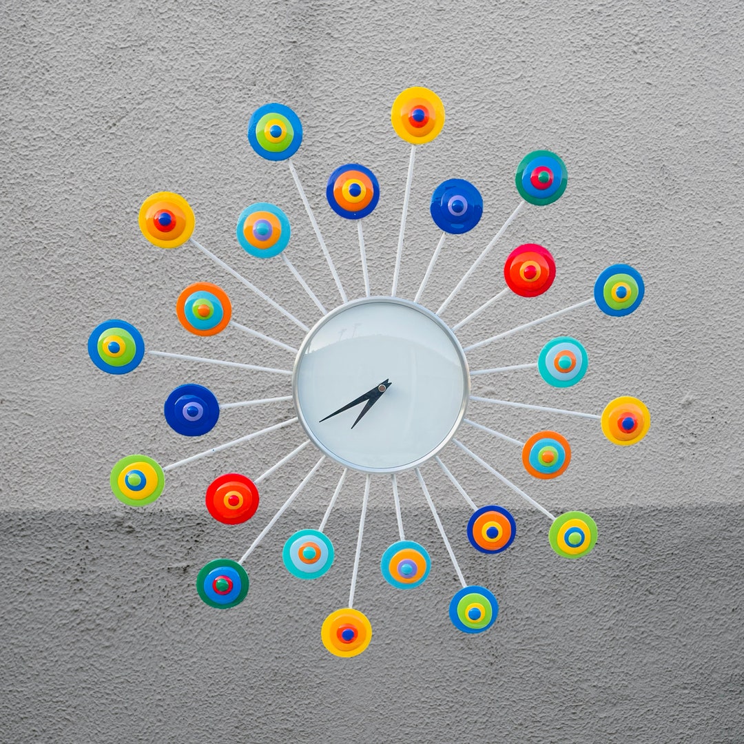 Wall Clock-white Mid Century Modern 22in X 2in X 22in Metal W/drops - Etsy