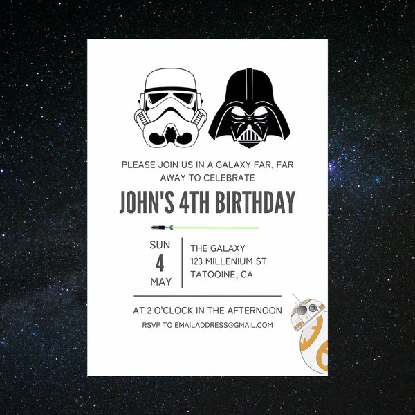 Star Wars verjaardagsuitnodiging, Kids verjaardagsuitnodiging, Star Wars thema verjaardagsuitnodiging, bewerkbare uitnodiging, INSTANT DOWNLOAD