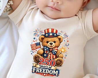 250 years Bear Baby Onesie® Bodysuit, Natural Cotton, Baby Shower Gift, Announcement Gift, Newborn Boy Girl toddler tshirt sizes