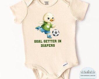 Duck Soccer Baby Onesie® Bodysuit, Natural Cotton, Baby Shower Gift, Announcement Gift, Newborn Boy Girl