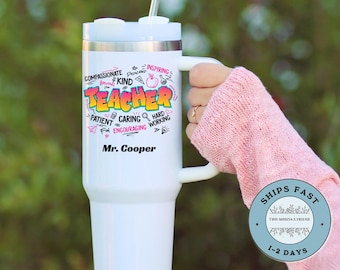 Teacher Tumbler 40oz Personalized Tumbler with Handle Teacher Appreciation Gift Thank You Teacher Travel Mug Teacher Cup, graffiti male