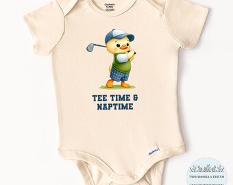 Duck Golfer Baby Onesie® Bodysuit, Natural Cotton, Baby Shower Gift, Announcement Gift, Newborn Boy Girl