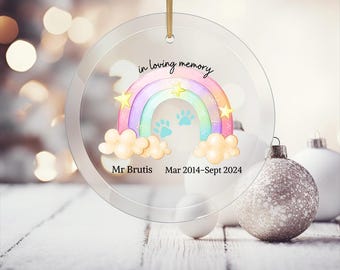 Adorno de cristal conmemorativo personalizado para mascotas, regalo familiar de Navidad, puente del arcoíris, regalo de duelo por una mascota