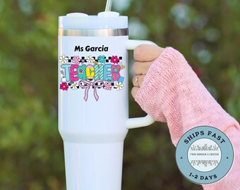 Fancy Letters Teacher Tumbler 40oz Personalized Tumbler with Handle Teacher Appreciation Gift Thank You Teacher Travel Mug Teacher