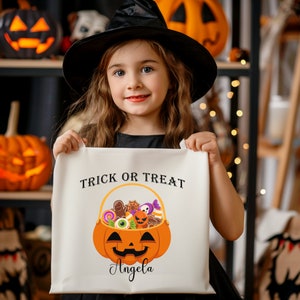 Personalized Halloween Tote Halloween Trick or Treat Tote Bag-Personalize with Custom Name
