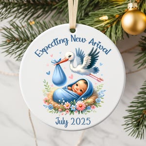 Personalized Baby Boy Announcement Ceramic Ornament,  Expecting New Arrival, Customize Month and Year, Baby Boy  Grandparent Gift