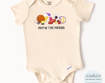 Future MVP, basketball, football, soccer, Baby Onesie® Bodysuit, Natural Cotton, Baby Shower Gift, Announcement Gift, Newborn Boy Girl