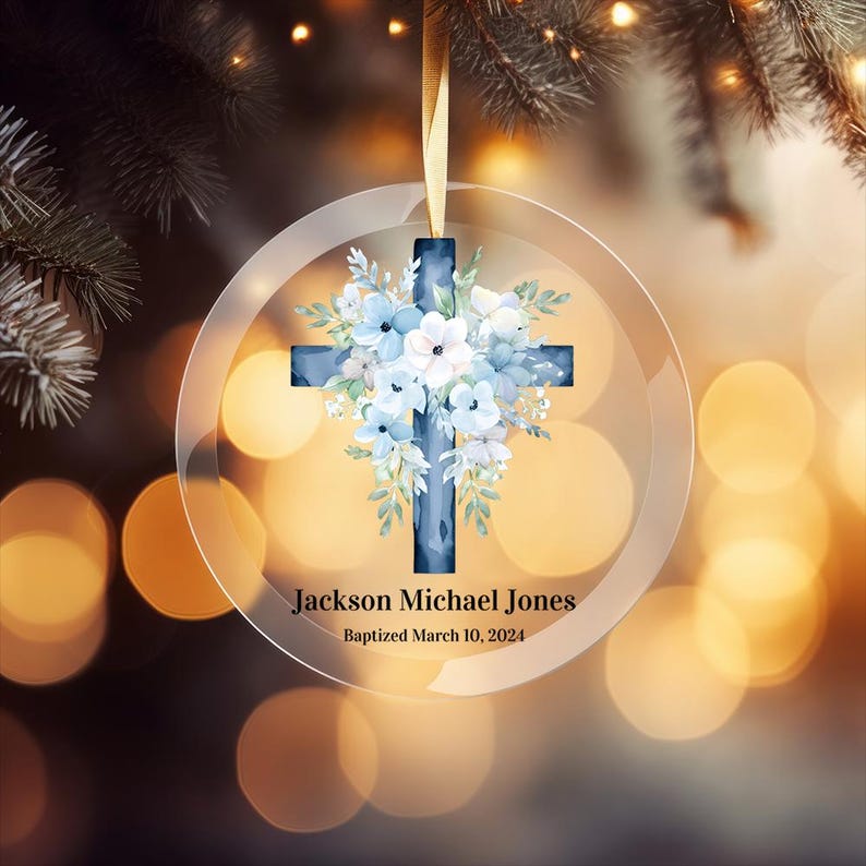 Personalized God Bless Holy Christening Baptism Glass Ornament, Custom