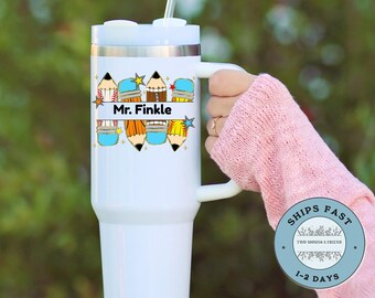 Sport Theme Pencils Teacher Tumbler 40oz Personalized Tumbler with Handle Teacher Appreciation Gift Thank You Teacher Travel Mug Teacher Cup