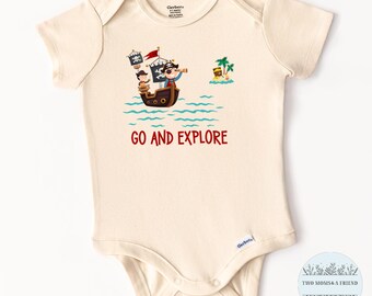 Pirate Ship, Go And Explore Baby Onesie® Bodysuit, Natural Cotton, Baby Shower Gift, Announcement Gift, Newborn Boy Girl