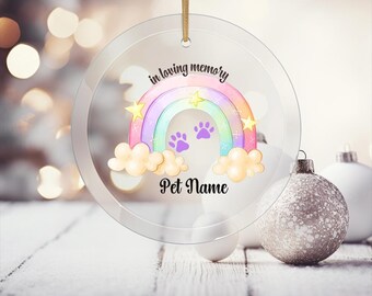 Adorno de cristal conmemorativo personalizado para mascotas, regalo familiar de Navidad, puente del arcoíris, regalo de duelo por una mascota