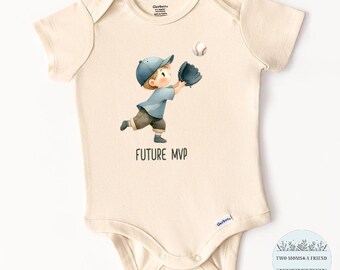 Boy Baseball Future MVP Baby Onesie® Bodysuit, Natural Cotton, Baby Shower Gift, Announcement Gift, Newborn Boy Girl