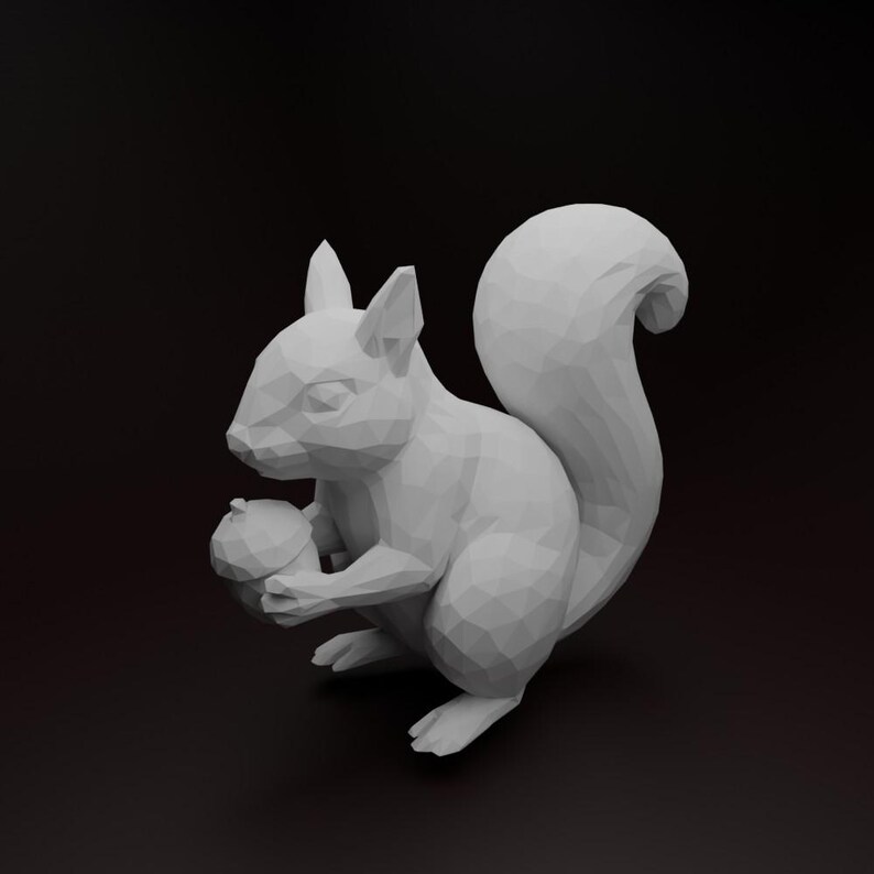 Low Poly 3D Model of Sitting Squirrel Holding an Acorn – Home Decor ...