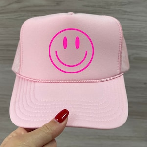 Smiley Trucker Hat Neon Pink
