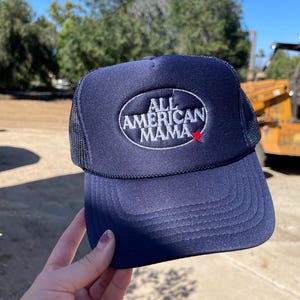 All American mama trucker hat, embroidred trucker hat, 4th of July hat