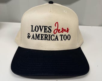 Loves Jesus and America Too Embroidered Trucker Hat