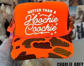 Hotter Than A Hoochie Coochie Trucker hat, HUCCI CUCCI HAT, multiple colors, chatta hoochie trucker hat, summer trucker hat, funny hat