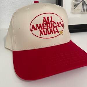 All American mama trucker hat, embroidred trucker hat, 4th of July hat