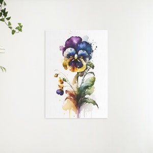 Stiefmütterchen Poster Aquarell | Einfache Hauskunst | Digitaler Download Druckbare Wandkunst
