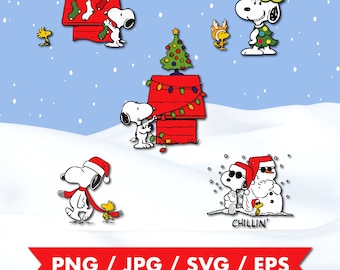 Snoopy Christmas Graphics Pack Bundle | Clipart | Cricut | -EPS, SVG, PNG -Instant Digital Download