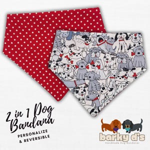 Dog Bandana Puppies Red White Polka Dots Reversible Cotton • Personalized Customized • Drool Scarf • Dog Gift • Puppy Gift • Dog Mom Dog Dad