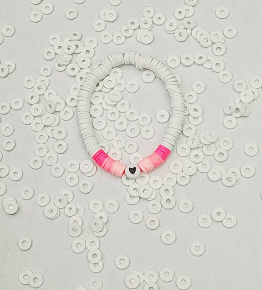 Preppy Pink and White Clay Bead Bracelet Etsy