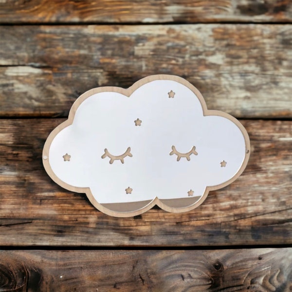 Sleepy Cloud Star Mirror / Wall Mount / Amélioration de la décoration intérieure en bois / bébé sorcière