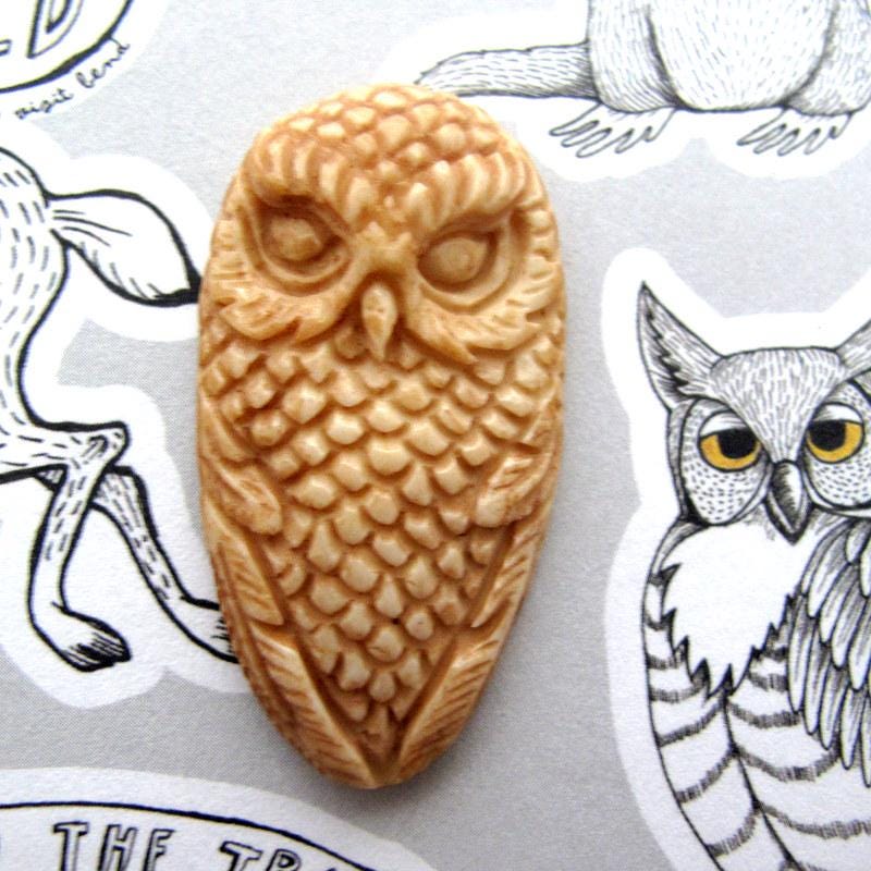 Carved buffalo bone owl  P545