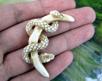 Hand Carved Bone Coiled Snake  | Serpent Totem Carving | Natural Bone Jewelry Supply  P783