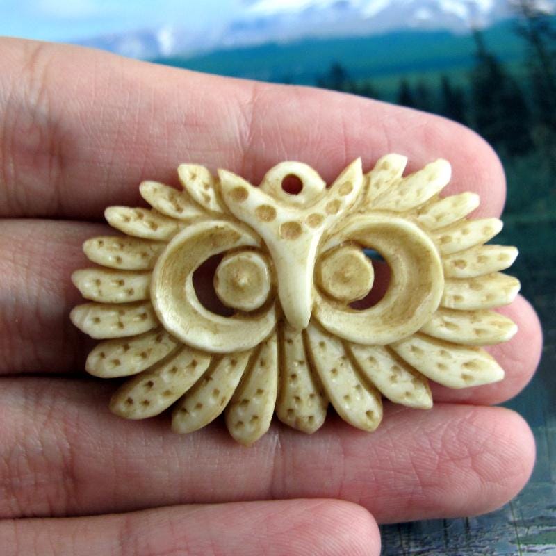 Carved buffalo bone owl pendant  P772