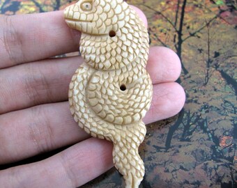 Hand Carved Bone Snake Pendant | Coiled Serpent Carving with Drill Holes | Natural Bone Jewelry Supply  P775