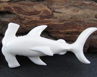 Hand-Carved Buffalo Bone Hammerhead Shark P141