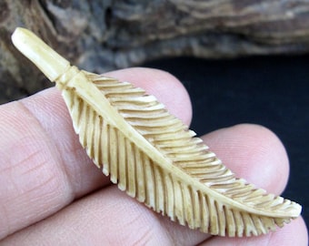 Hand Carved Buffalo Bone Feather Pendant P135