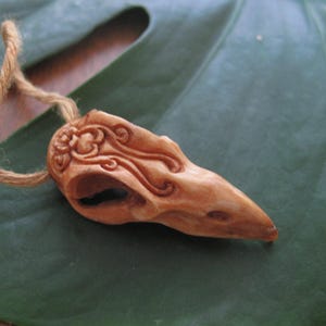 One piece Awesome detail carved large Deer antler  Raven skull,Side drill,Antiqued look , Tea stain