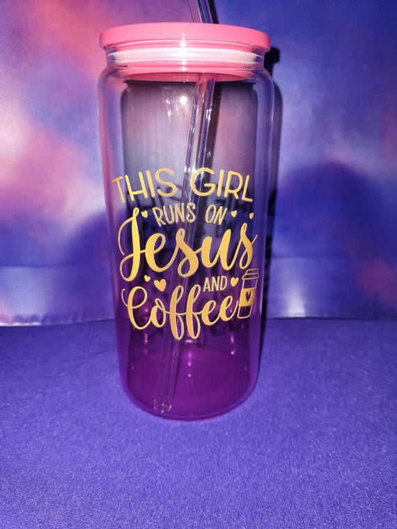 Pink Glass Tumbler “This Girl Runs On”