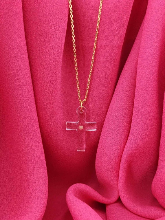 Cross Necklace w/ Mustard Seed - Faith Jewelry - Gold - Silver - Resin Pendant -
