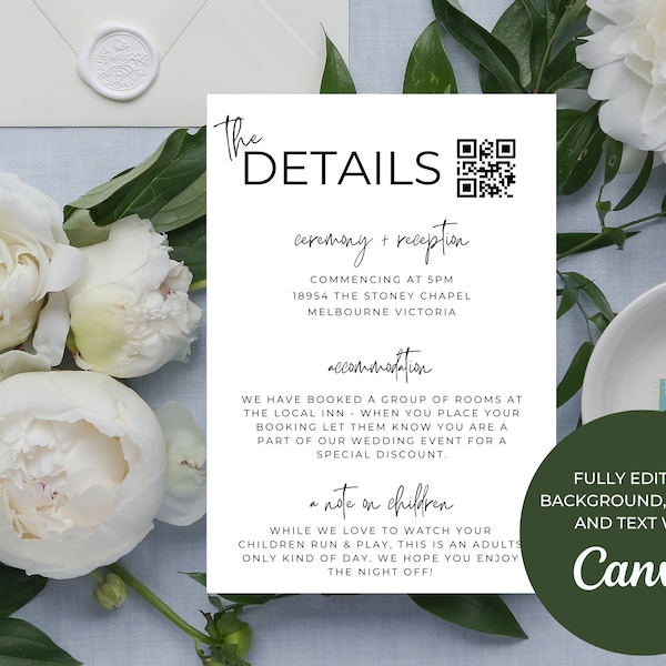 Minimalist Wedding QR Code Details Template | Editable Minimalist Wedding Details | Modern Wedding Details | 2023 Wedding | M1