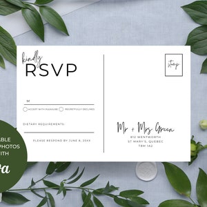 Minimalist Wedding RSVP Postcard Template | Editable Minimalist Wedding RSVP Postcard | Modern Wedding Details | 2023 Wedding | M1