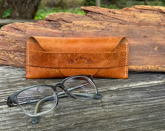 Handcrafted Leather Glasses Case, Leather sunglass case, Hand stitched leather glasses pouch