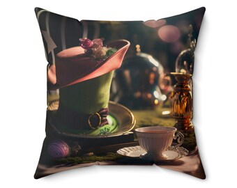 Mad Hatter & Cheshire Cat - Spun Polyester Square Pillow